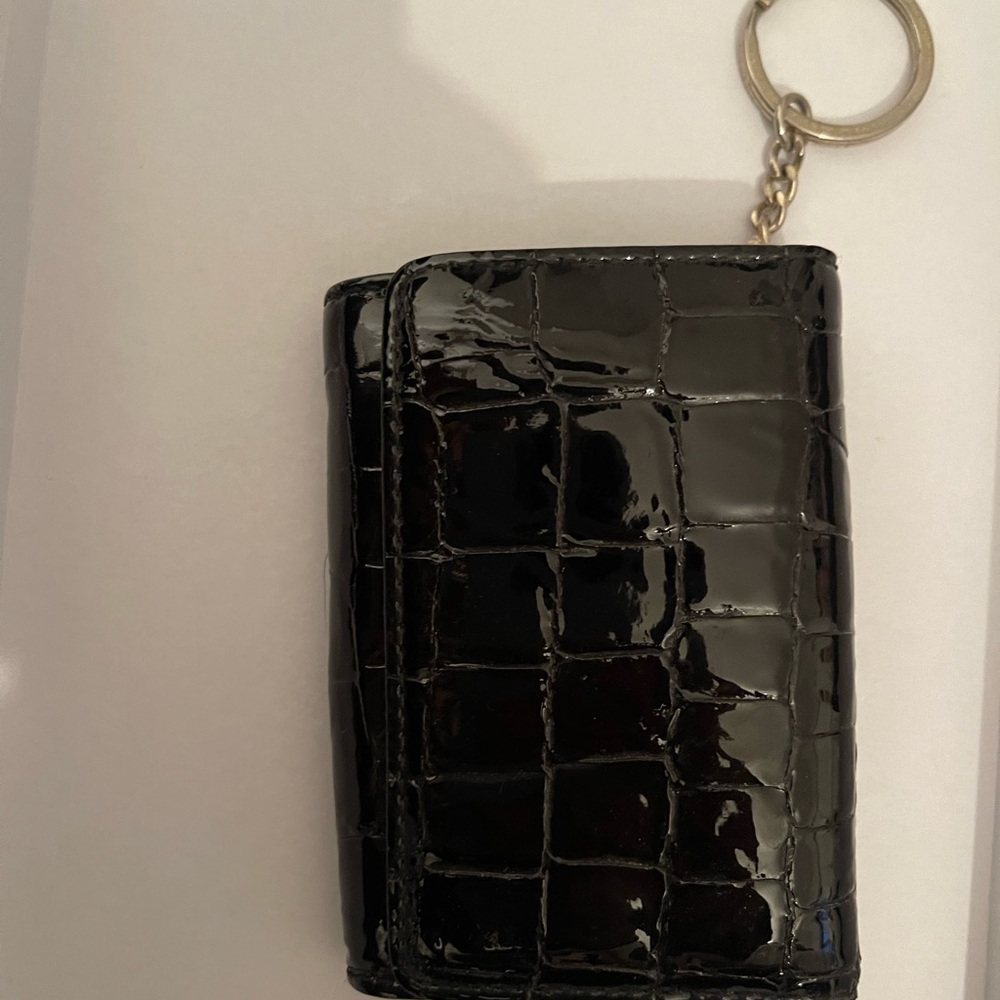 Patent leather coin purse/card wallet on chain
